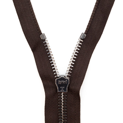 Mood Exclusive Italian Brown and Gunmetal T8 Open End Metal Zipper - 27.5" Detail