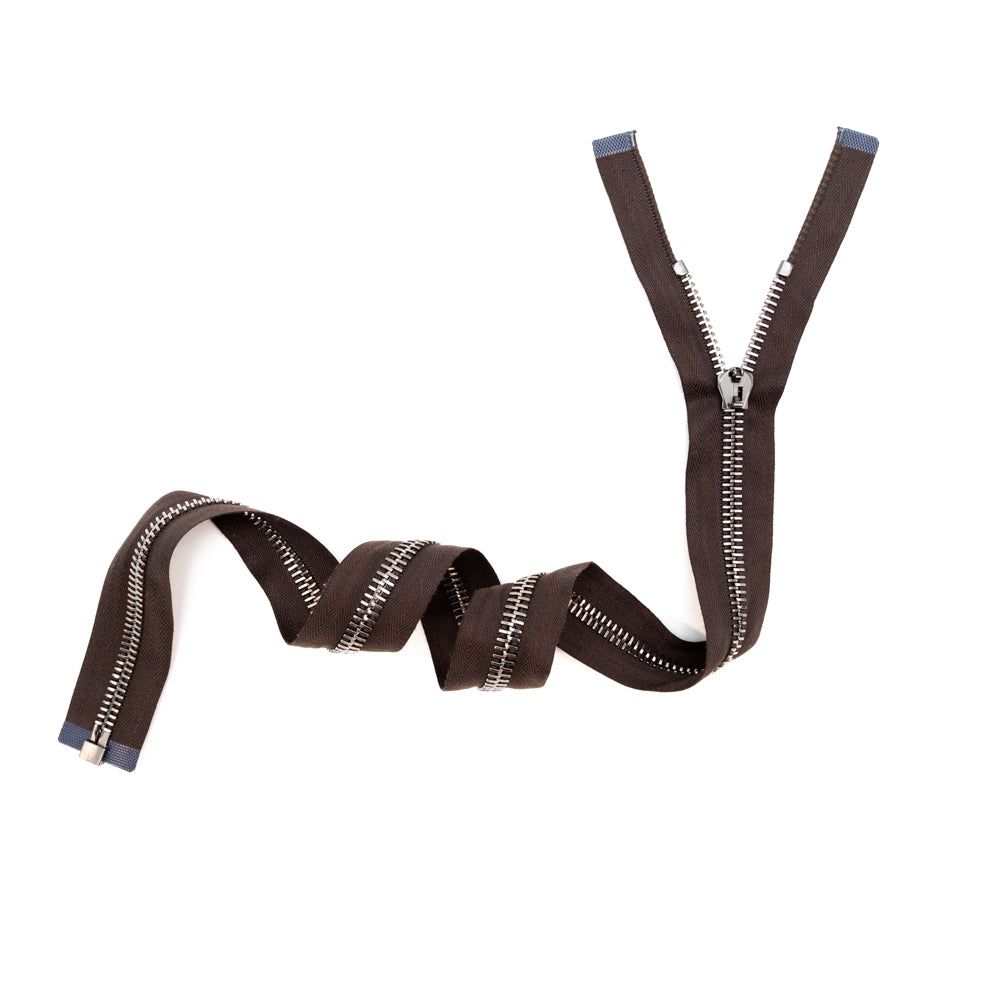 Mood Exclusive Italian Brown and Gunmetal T8 Open End Metal Zipper - 27.5" Full