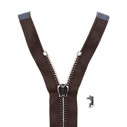 Mood Exclusive Italian Brown and Gunmetal T8 Open End Metal Zipper - 27.5"