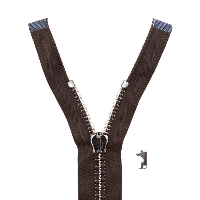 Mood Exclusive Italian Brown and Gunmetal T8 Open End Metal Zipper - 27.5"