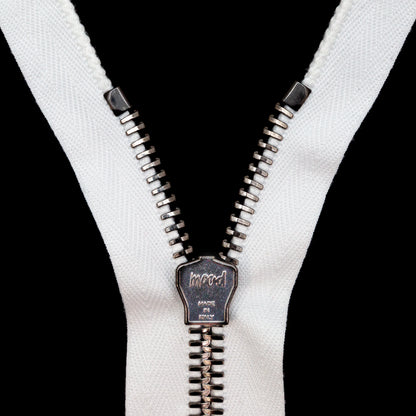 Mood Exclusive Italian Off-White and Gunmetal T8 Open End Metal Zipper - 27.5" Detail