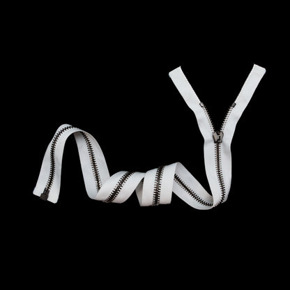 Mood Exclusive Italian Off-White and Gunmetal T8 Open End Metal Zipper - 27.5" Full