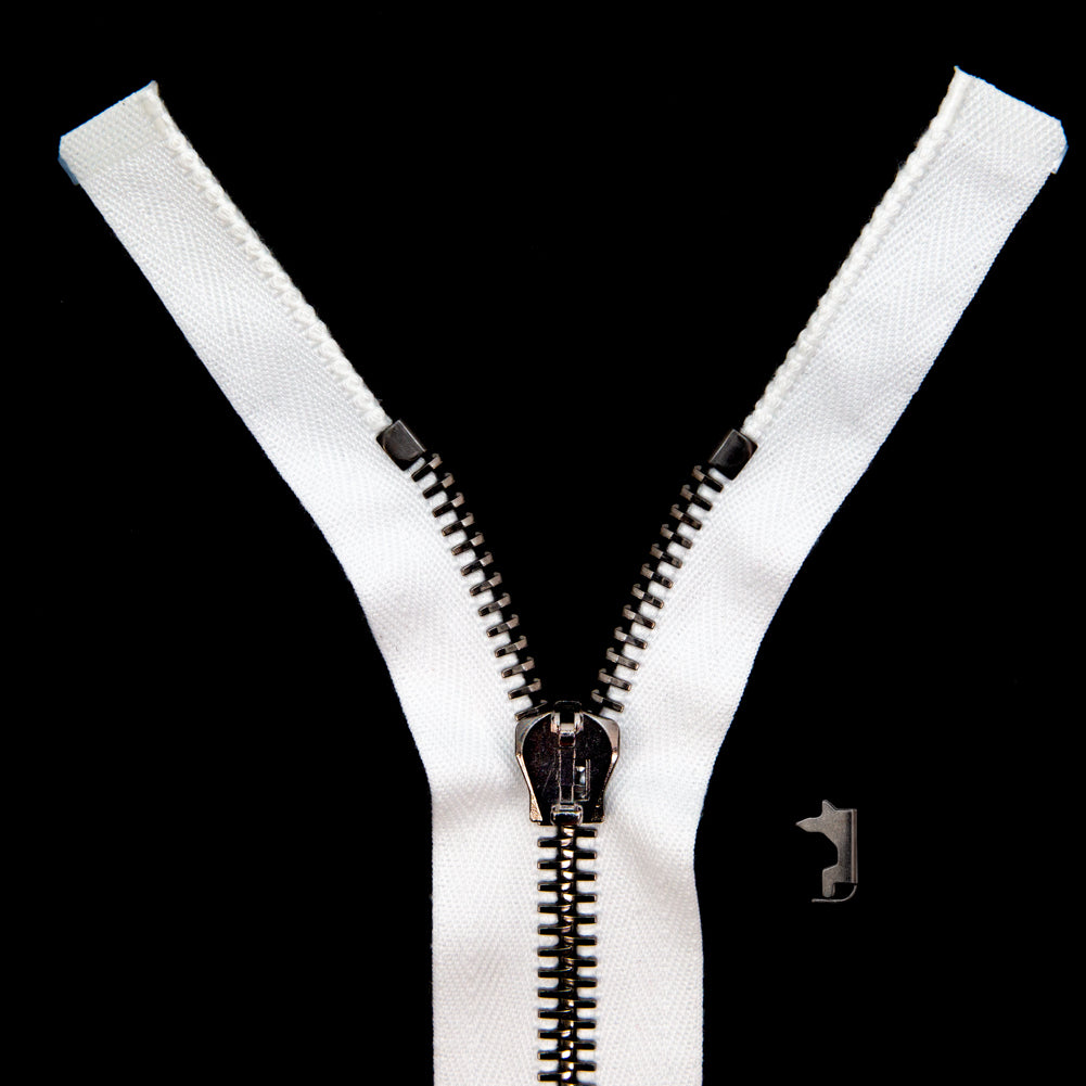 Mood Exclusive Italian Off-White and Gunmetal T8 Open End Metal Zipper - 27.5"