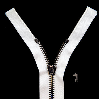 Mood Exclusive Italian Off-White and Gunmetal T8 Open End Metal Zipper - 27.5"