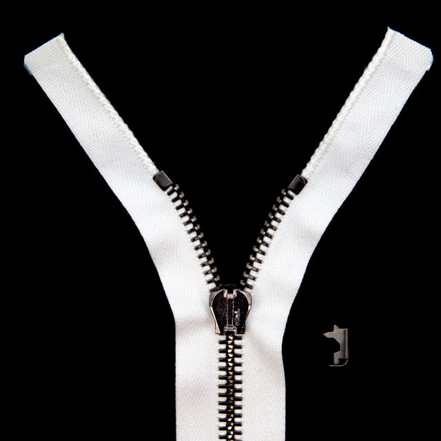 Mood Exclusive Italian Off-White and Gunmetal T8 Open End Metal Zipper - 27.5"