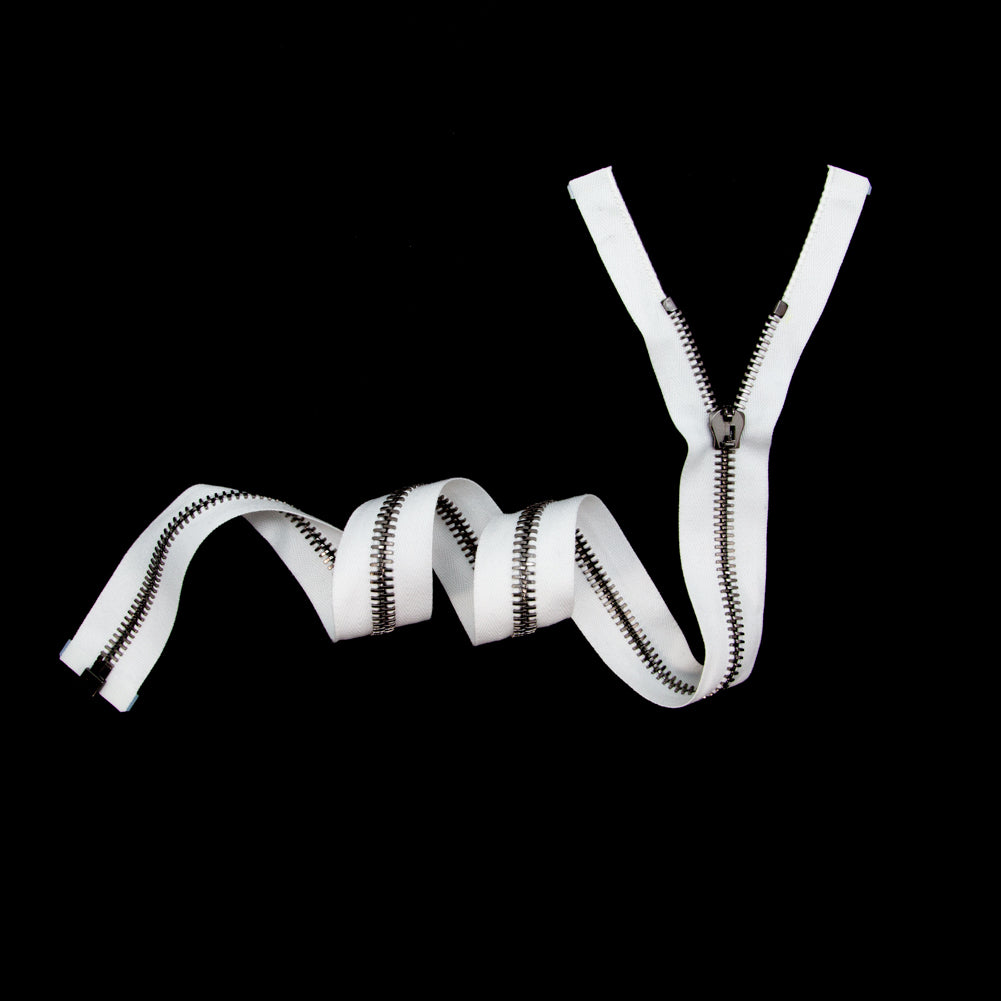 Mood Exclusive Italian White and Gunmetal T8 Open End Metal Zipper - 27.5" Full