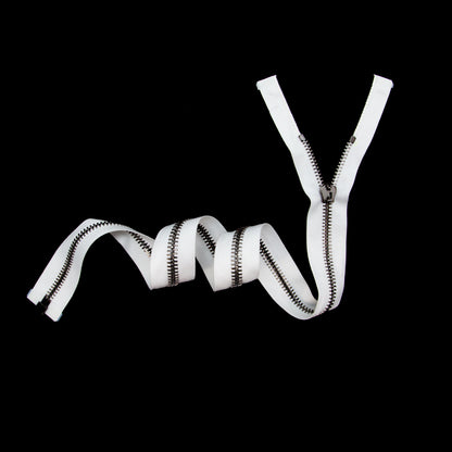 Mood Exclusive Italian White and Gunmetal T8 Open End Metal Zipper - 27.5" Full