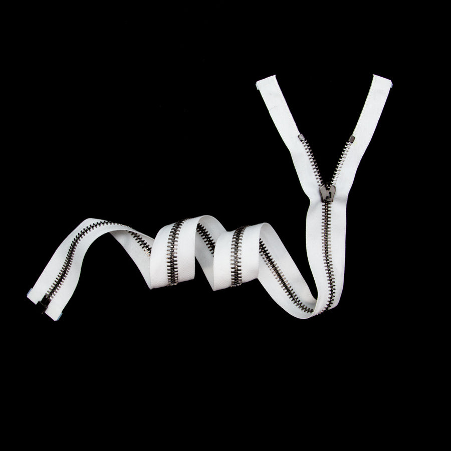 Mood Exclusive Italian White and Gunmetal T8 Open End Metal Zipper - 27.5" Full