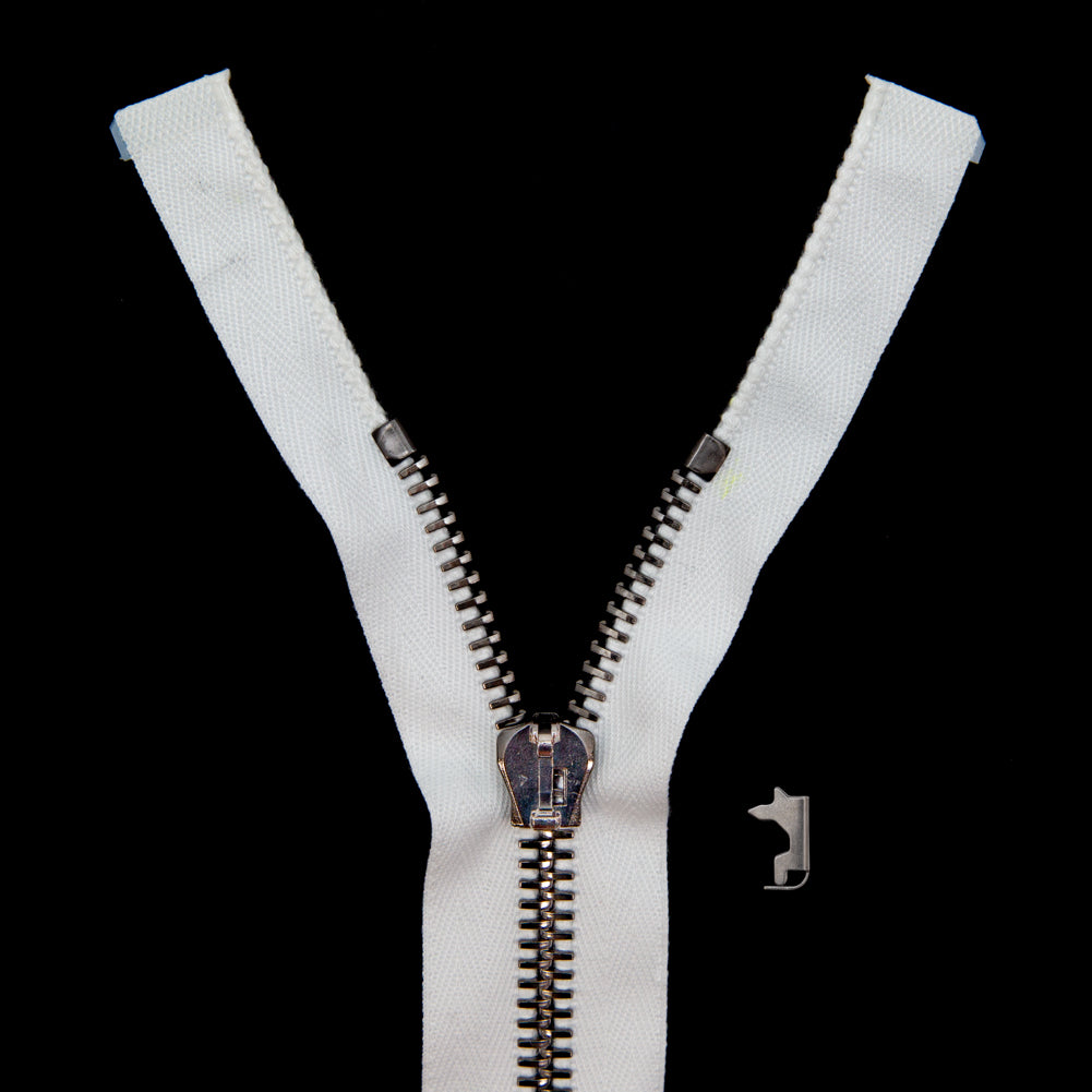Mood Exclusive Italian White and Gunmetal T8 Open End Metal Zipper - 27.5"