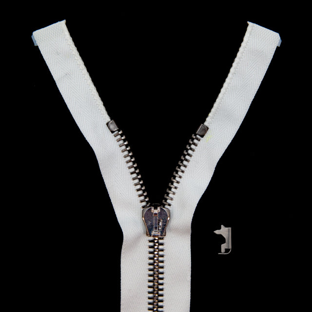Mood Exclusive Italian White and Gunmetal T8 Open End Metal Zipper - 27.5"