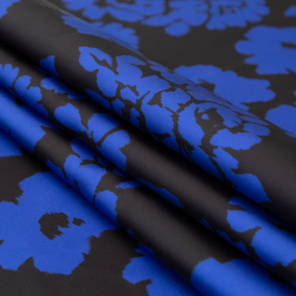 Milly Black and Blue Floral Polyester Mikado Folded