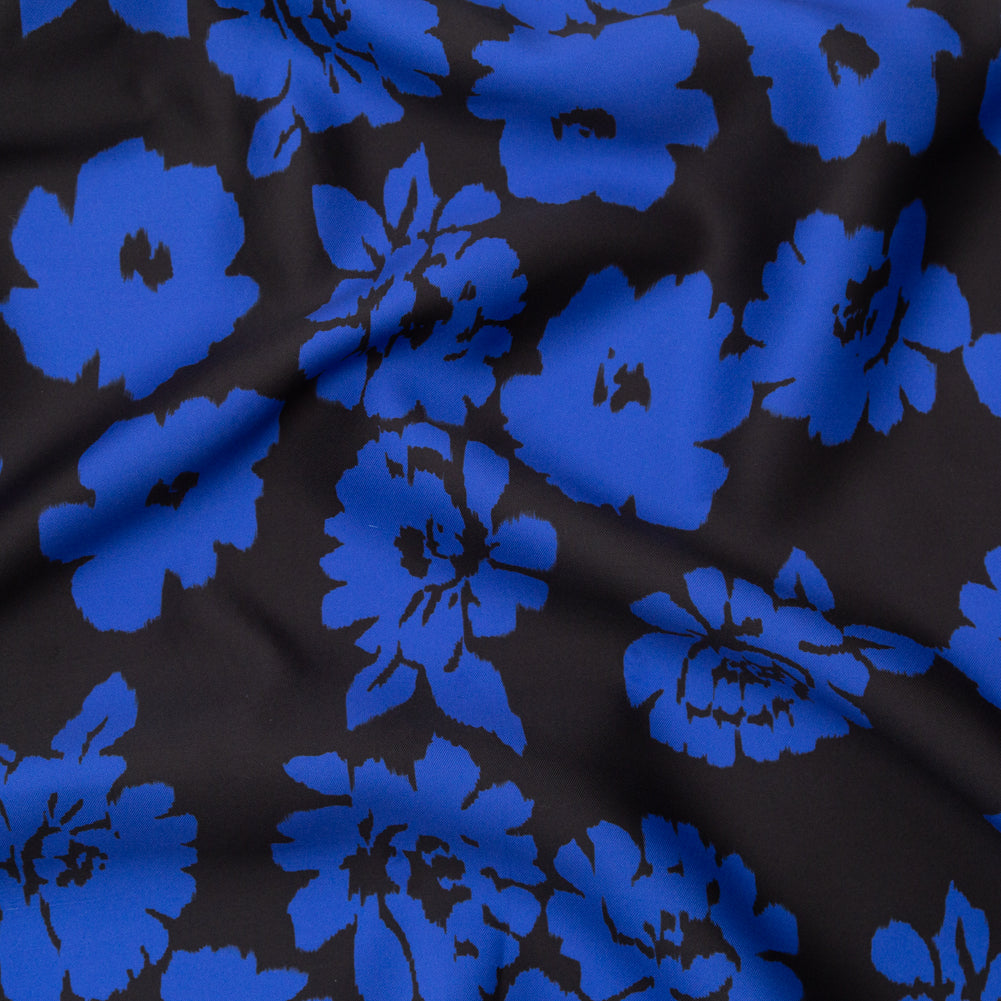 Milly Black and Blue Floral Polyester Mikado