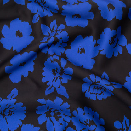 Milly Black and Blue Floral Polyester Mikado