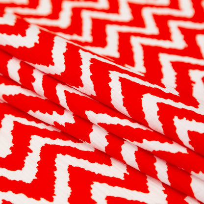 Milly Spicy Orange and White Zig Zag Printed Cotton Dobby Folded