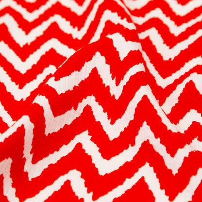 Milly Spicy Orange and White Zig Zag Printed Cotton Dobby Detail