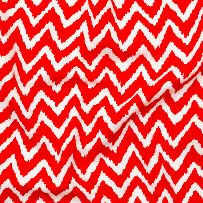 Milly Spicy Orange and White Zig Zag Printed Cotton Dobby
