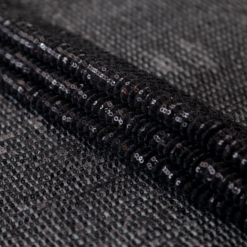 Milly Black Pleated Tulle with All-Over Baby Sequins Folded