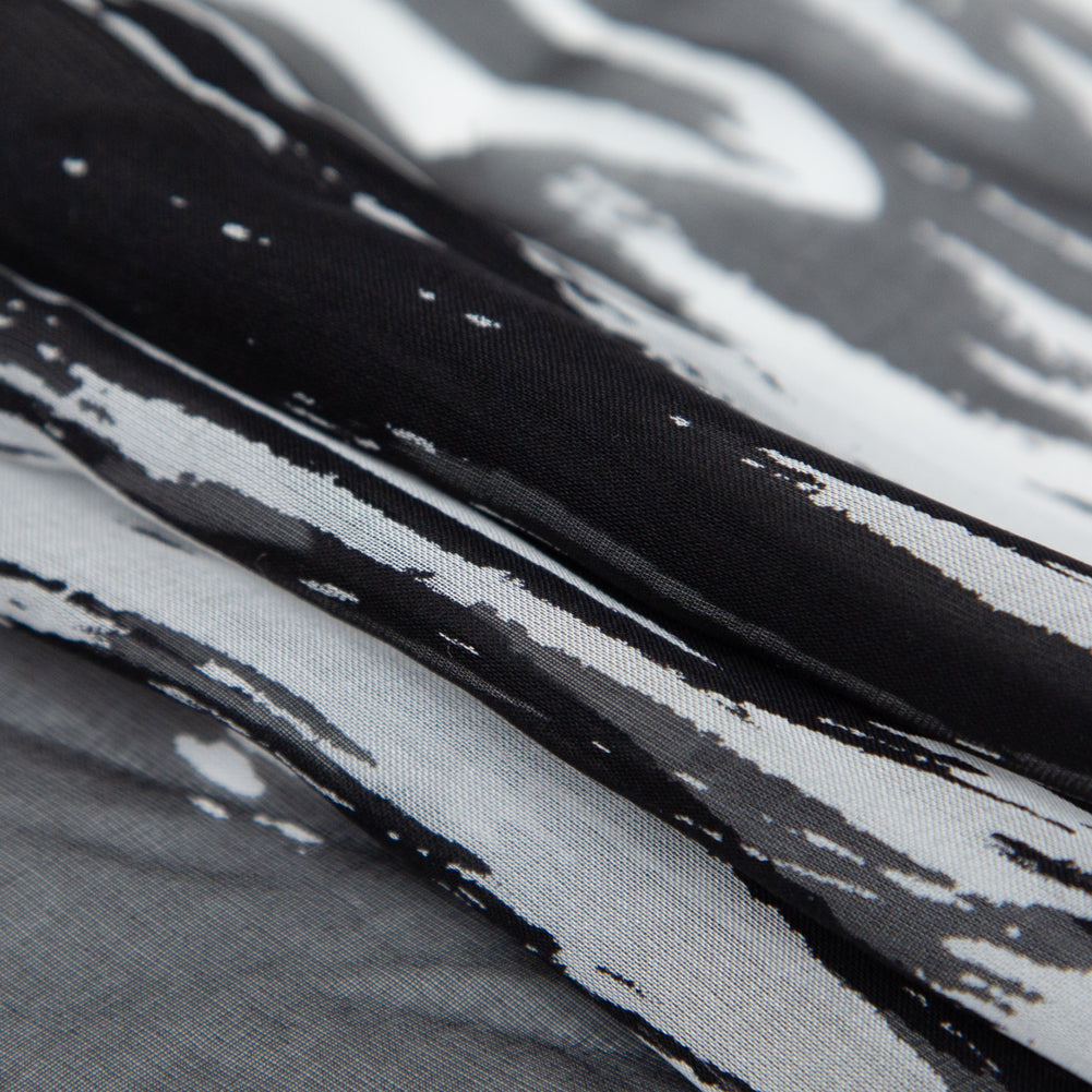Black and White Abstract Silk Chiffon Folded