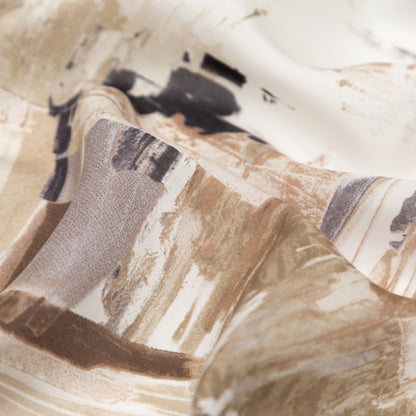 Crockery and Dark Navy Abstract Satin-Faced Silk Chiffon Detail