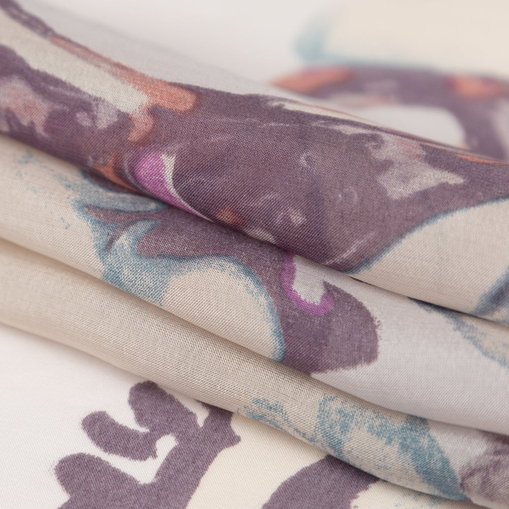 Antique Purple and Rust Abstract Silk Chiffon Folded