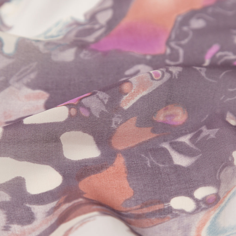 Antique Purple and Rust Abstract Silk Chiffon Detail