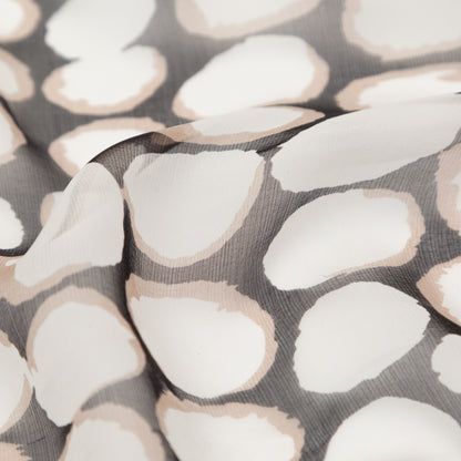 Black, Taupe and White Circles Silk Chiffon Detail