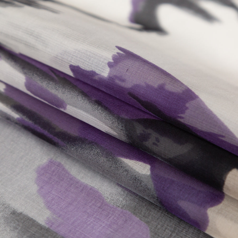 Purple and Gray Abstract Silk Chiffon Folded