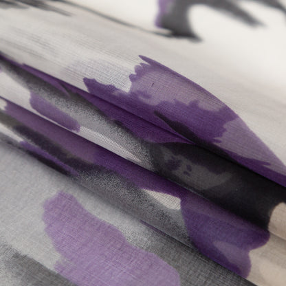 Purple and Gray Abstract Silk Chiffon Folded