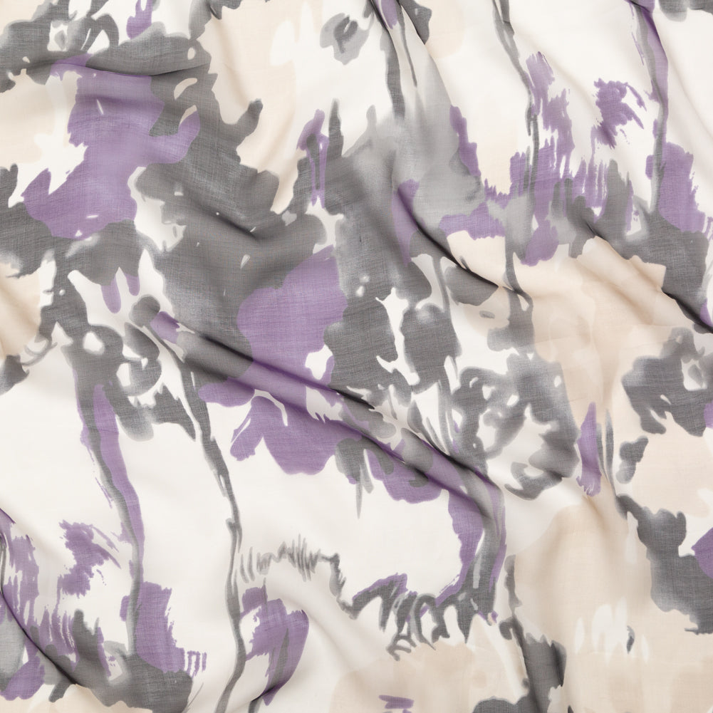 Purple and Gray Abstract Silk Chiffon
