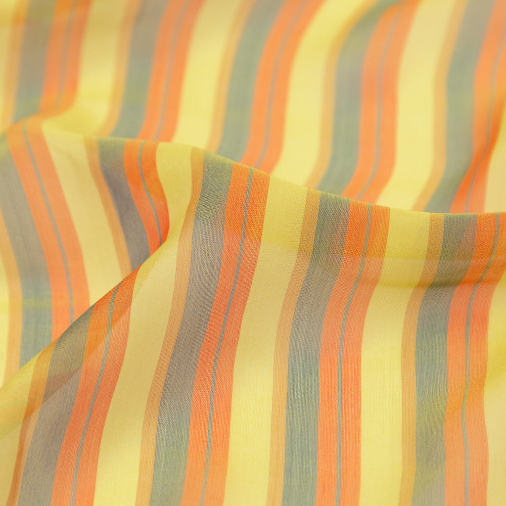 Orange, Yellow and Slate Striped Silk Chiffon Detail
