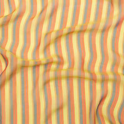 Orange, Yellow and Slate Striped Silk Chiffon