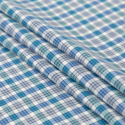 Bijou Blue, Gray Violet and Wasabi Plaid Cotton Twill Folded