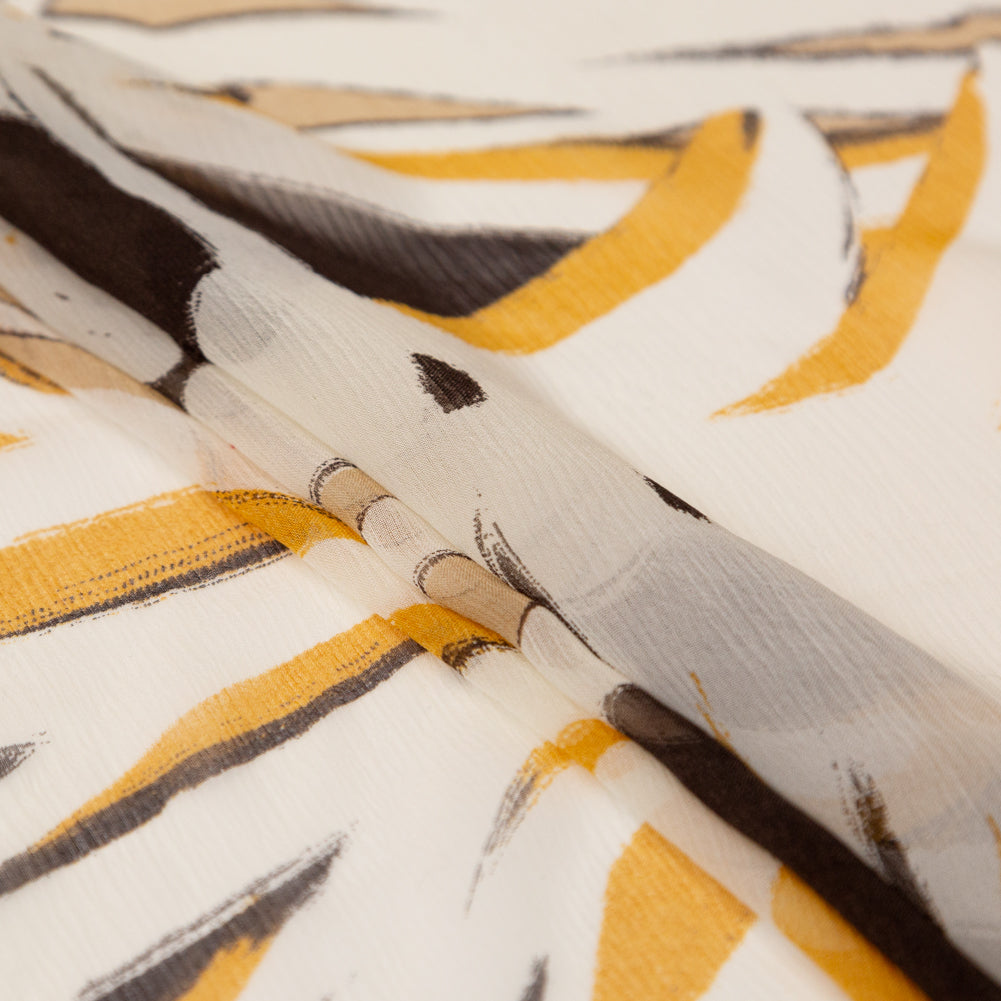 Karen Kane Honey Mustard and Wren Painterly Floral Crinkled Silk Chiffon Folded