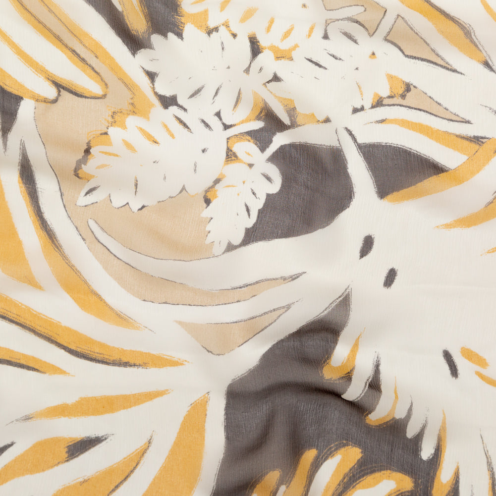 Karen Kane Honey Mustard and Wren Painterly Floral Crinkled Silk Chiffon