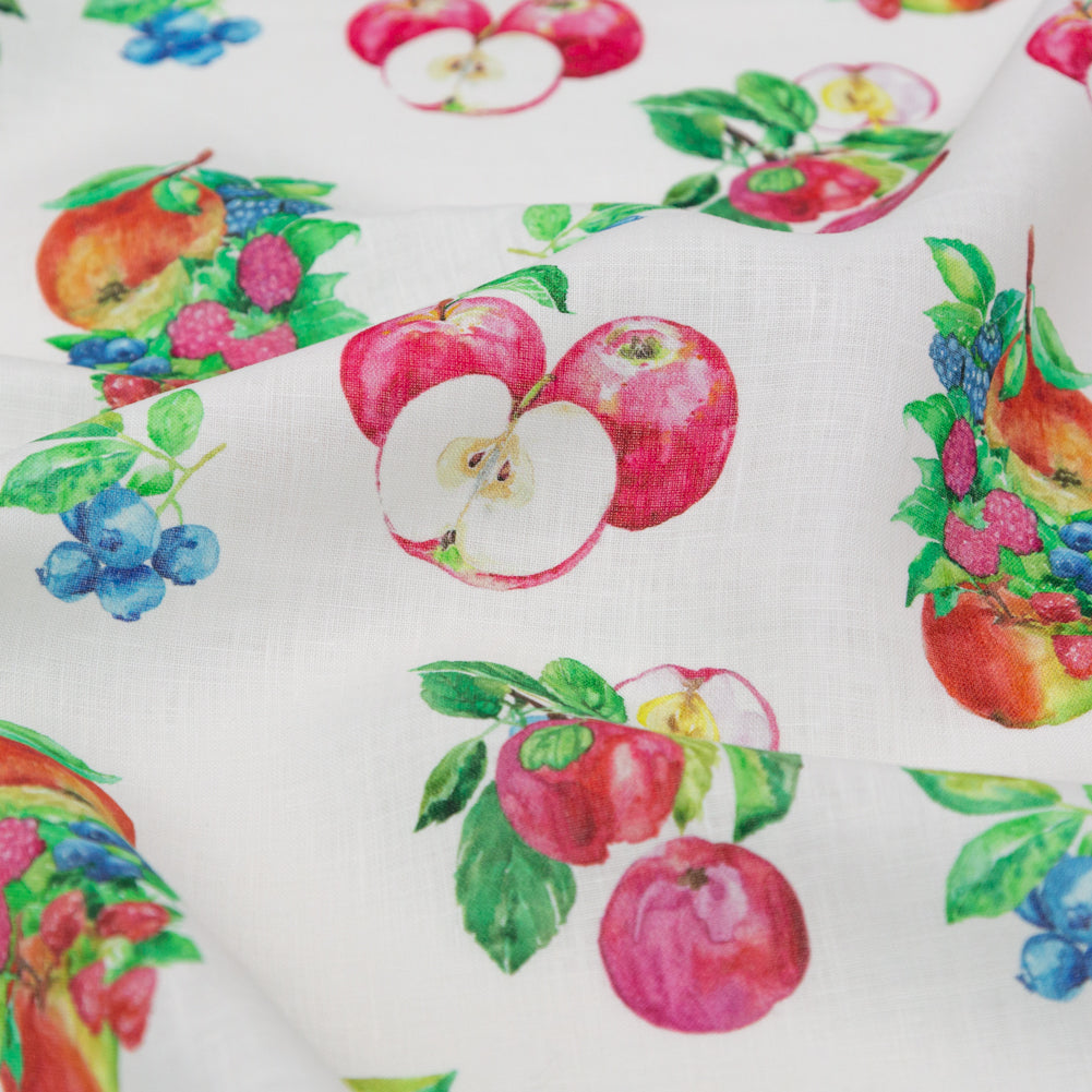 Blueberries and Apples Printed on an Ivory Linen Woven Full