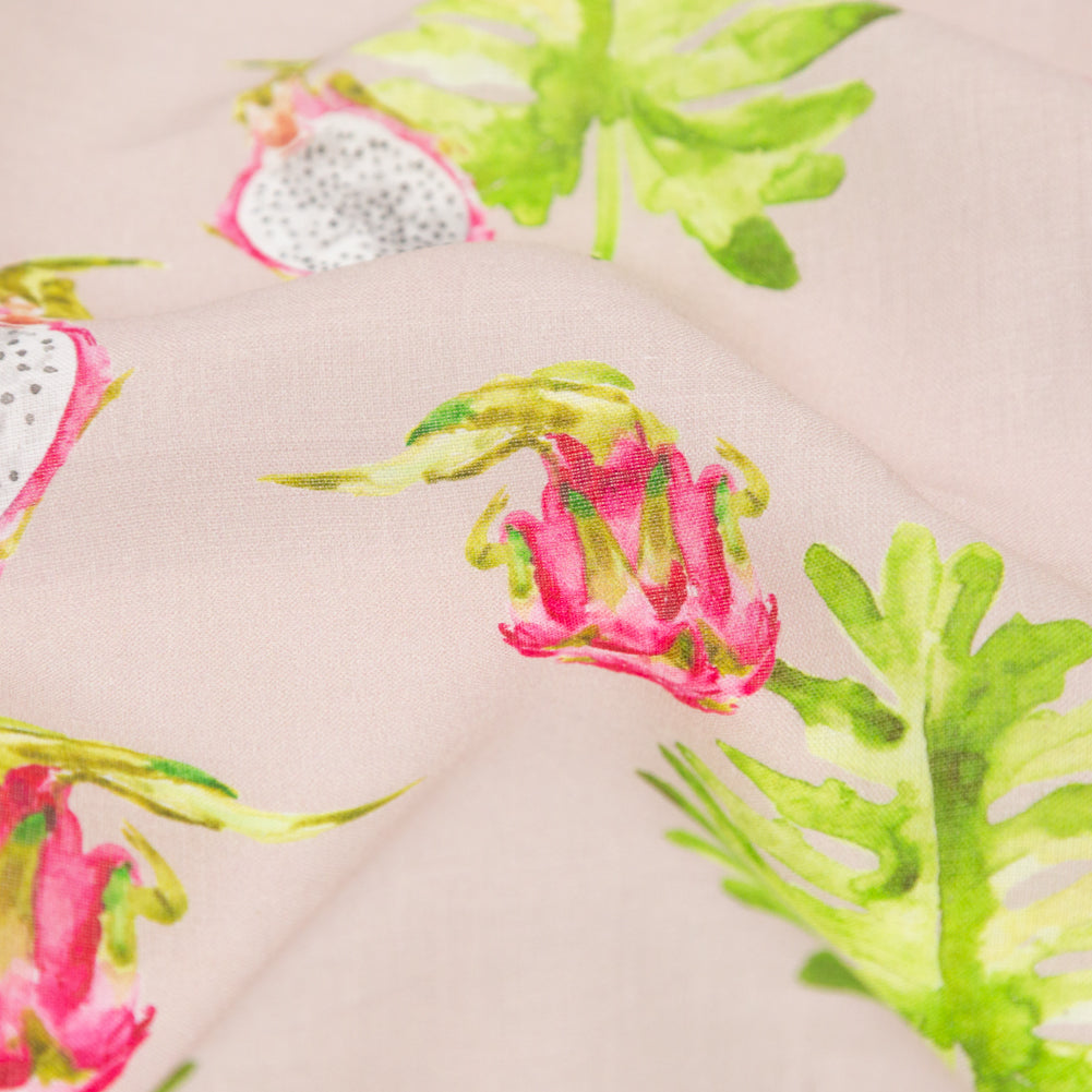 Dragon Fruit on Mauve Printed Linen Woven Detail