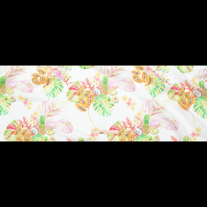 Avocado, Pineapples, Papaya and Coconuts Printed Ivory Linen Woven Full