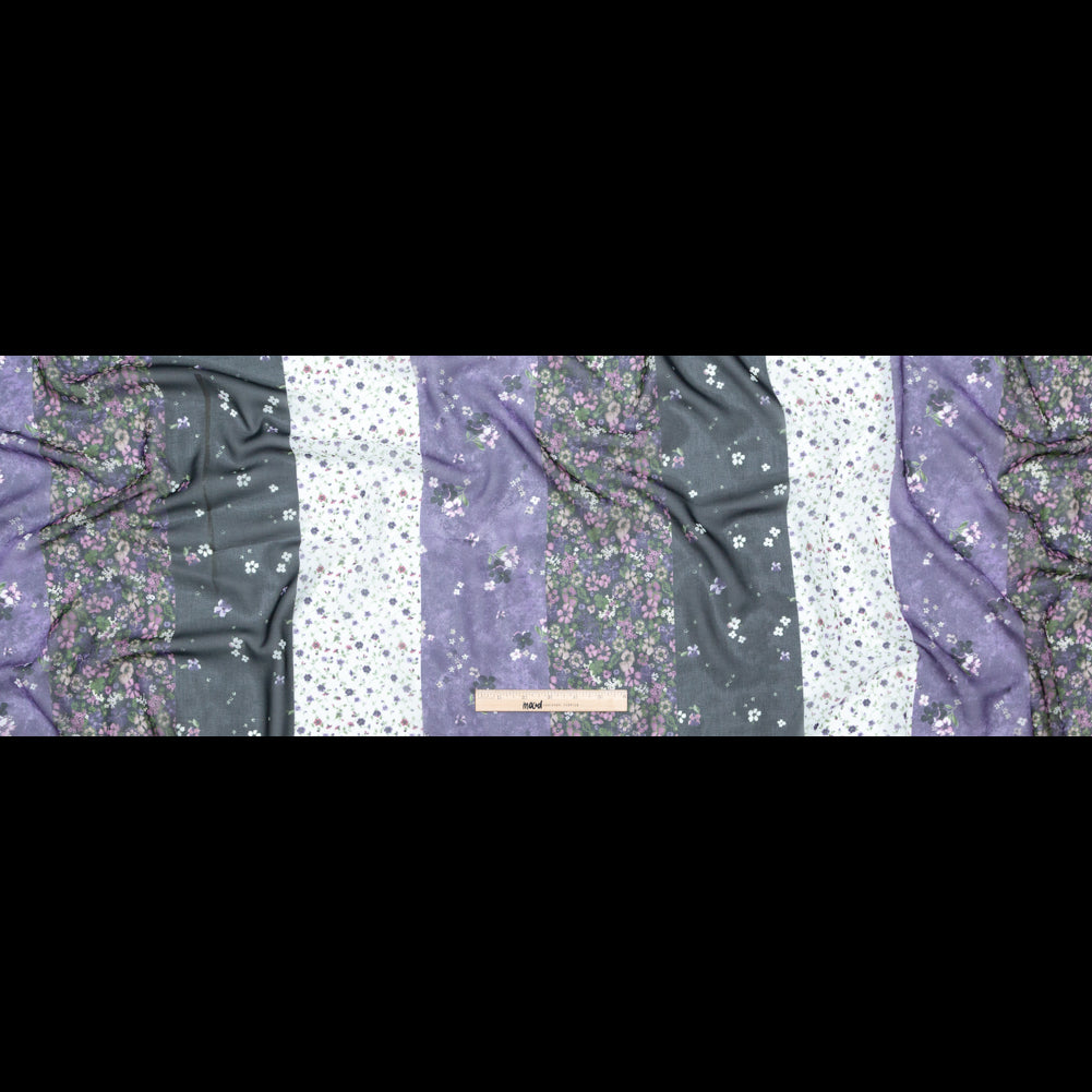 Italian Plum and Grass Green Striped Floral Polyester Chiffon Full
