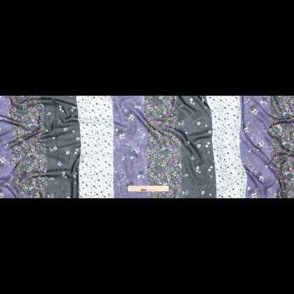 Italian Plum and Grass Green Striped Floral Polyester Chiffon Full