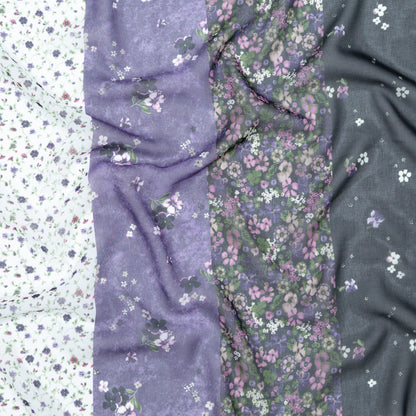 Italian Plum and Grass Green Striped Floral Polyester Chiffon