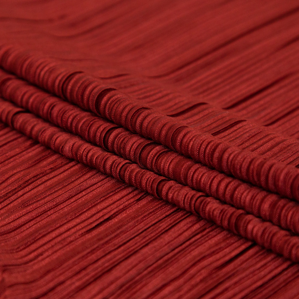 Italian Dark Rust Stretch Satin Plisse Folded