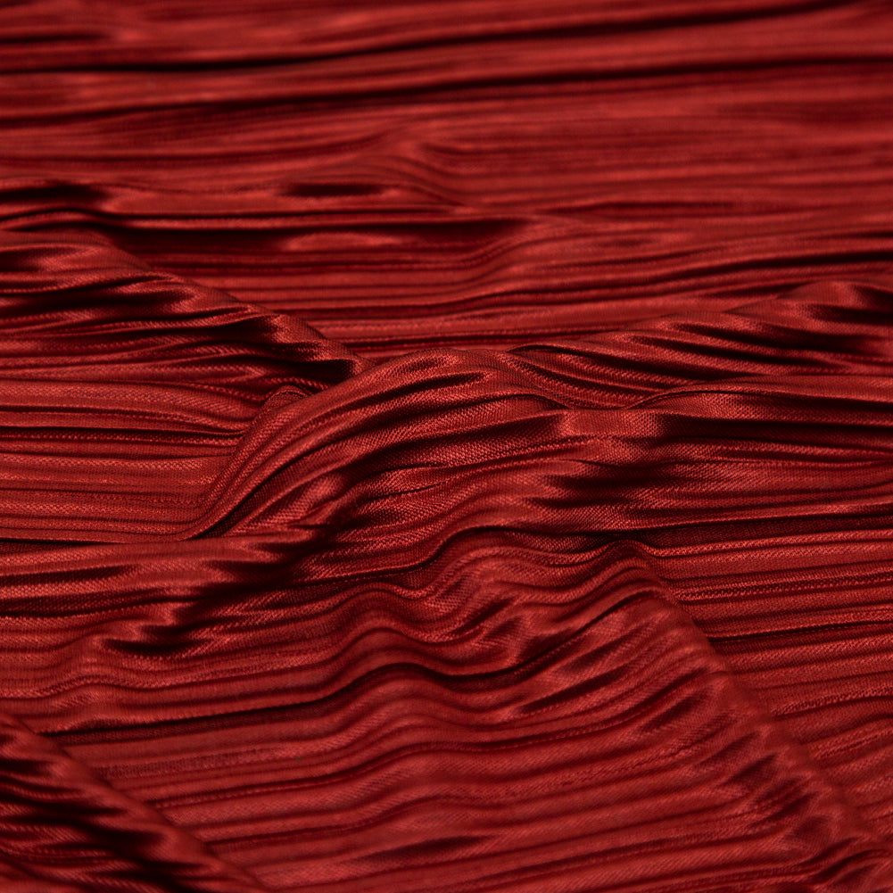 Italian Dark Rust Stretch Satin Plisse Detail