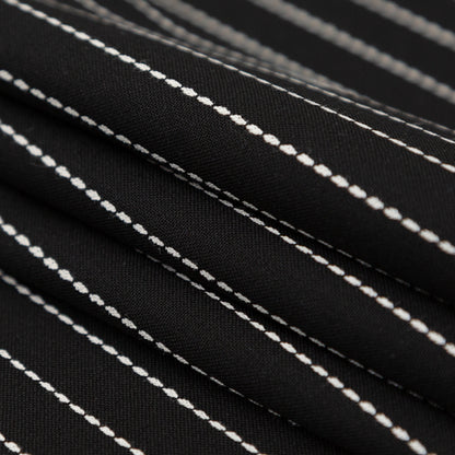 Italian Black and White Broken Chalk Stripe Stretch Woven Folded