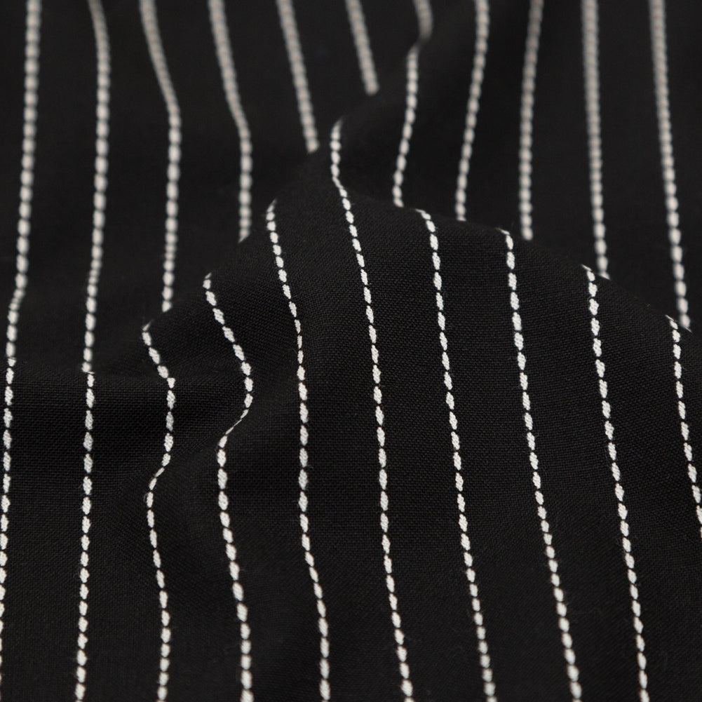Italian Black and White Broken Chalk Stripe Stretch Woven Detail