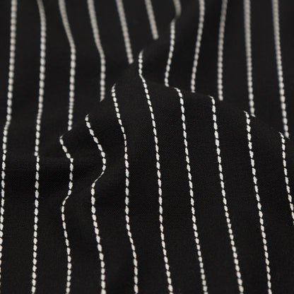 Italian Black and White Broken Chalk Stripe Stretch Woven Detail