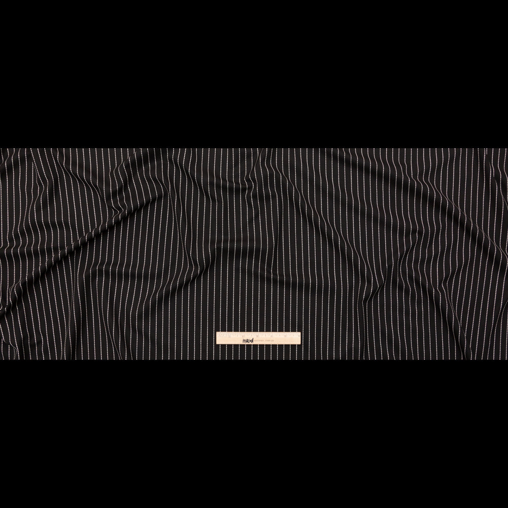 Italian Black and White Broken Chalk Stripe Stretch Woven Full