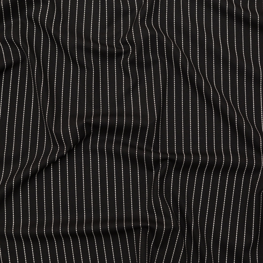 Italian Black and White Broken Chalk Stripe Stretch Woven
