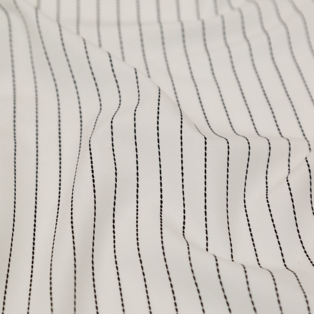 Italian White and Black Broken Chalk Stripe Stretch Woven Detail