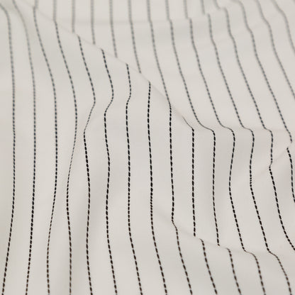 Italian White and Black Broken Chalk Stripe Stretch Woven Detail
