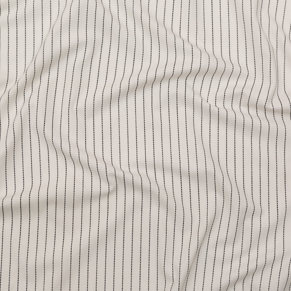 Italian White and Black Broken Chalk Stripe Stretch Woven